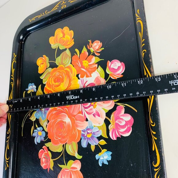 Rustic Floral Metal Serving Tray Decorative VTG Farmhouse Farmers Market Kitchen - Picture 8 of 14